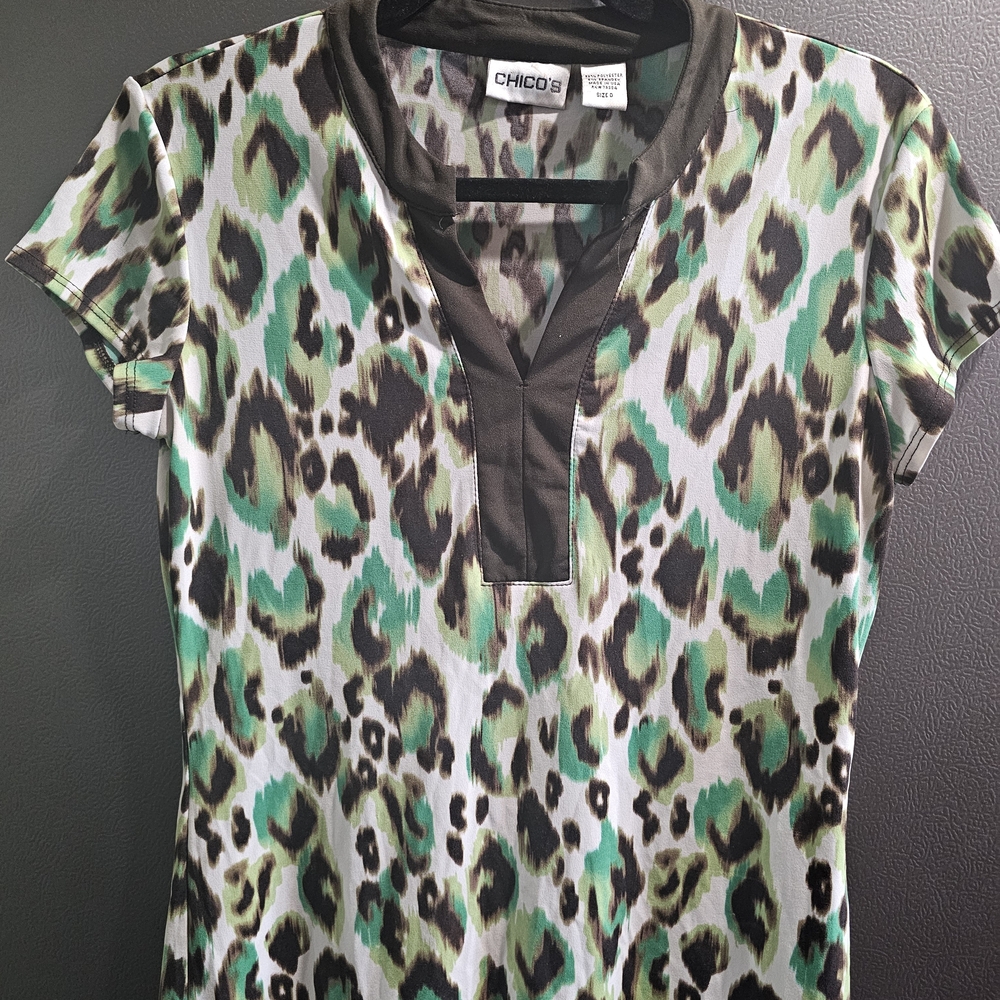 Chico's Vibrant Green Animal Print Blouse